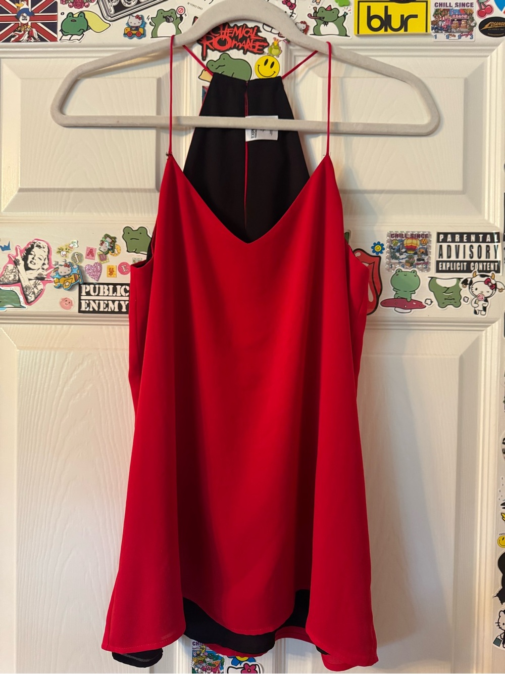 Express Red Double-Layer Spaghetti Strap Cami with Black Back
